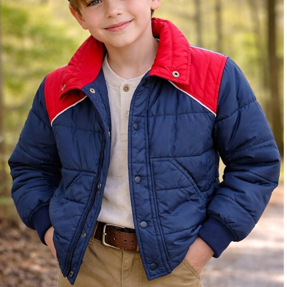 Vintage Walls Blizzard-Pruf Kids‎ Puffer Jacket Blue Red Insulated Size M 10-12